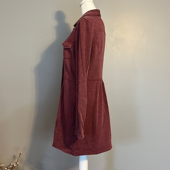 Others Follows Maroon Button Up Sweatshirt Dress, Size Medium - Picture 3 of 6